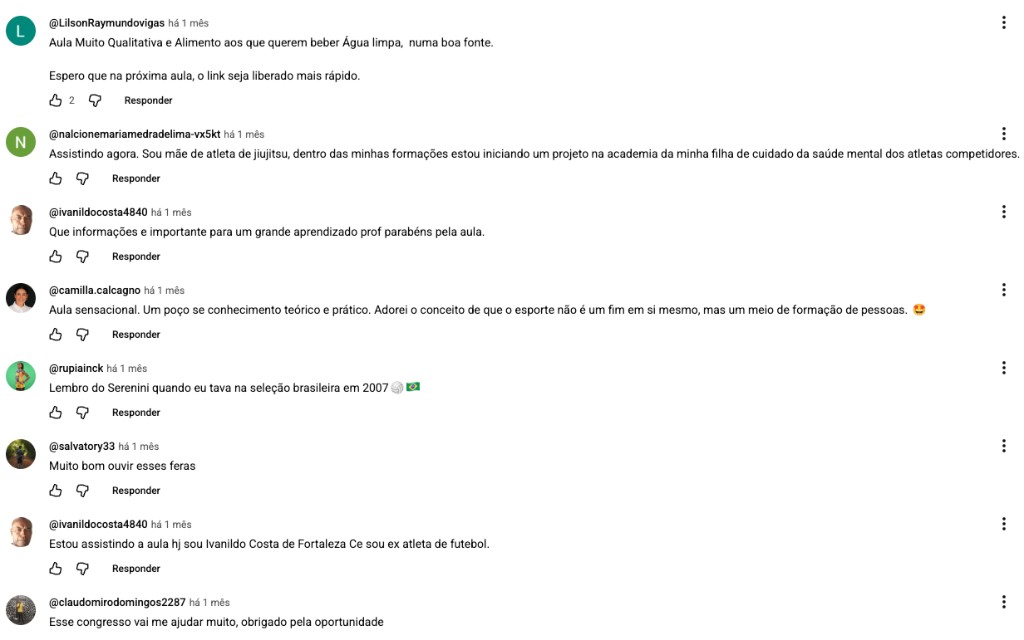Comentários de alunos no YouTube sobre o congresso