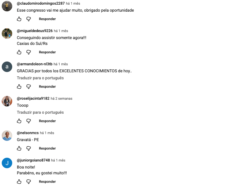Mais comentários de alunos no YouTube