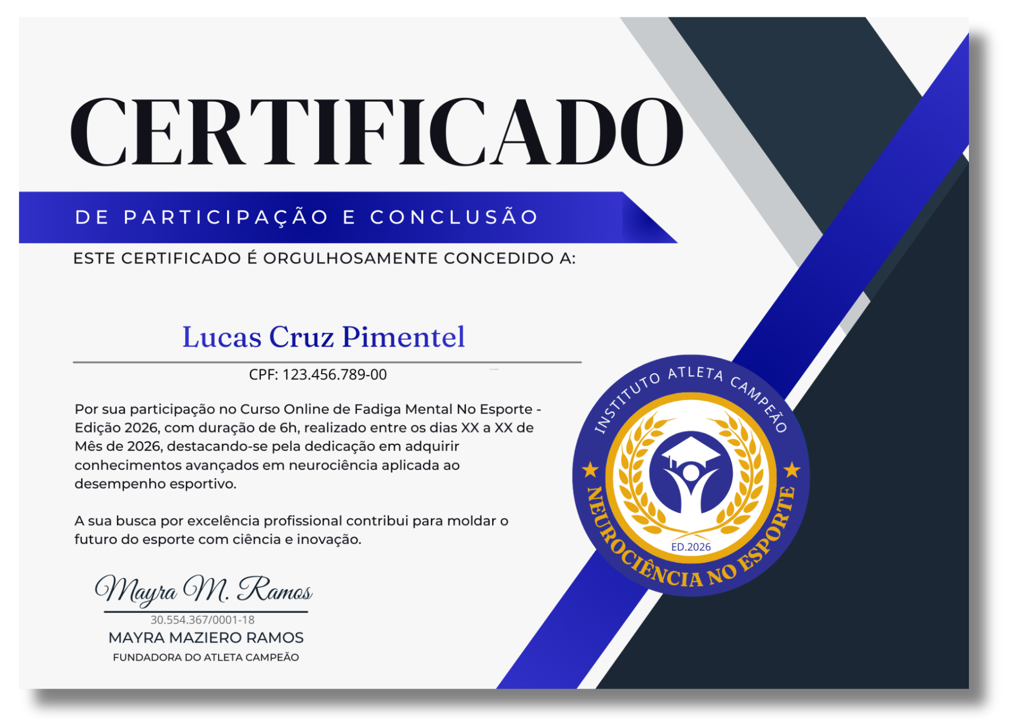 Certificado Congresso Internacional de Neurociência Aplicada ao Esporte